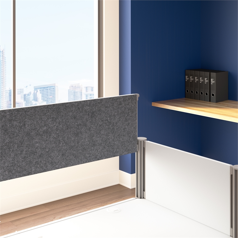 Scranton & Co Wood 6 Person Office Cubicle Desk with Low Panels in White