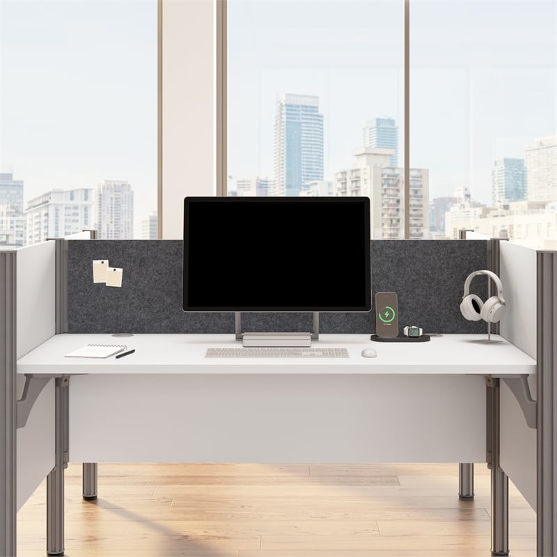 Scranton & Co Wood 6 Person Office Cubicle Desk with Low Panels in White