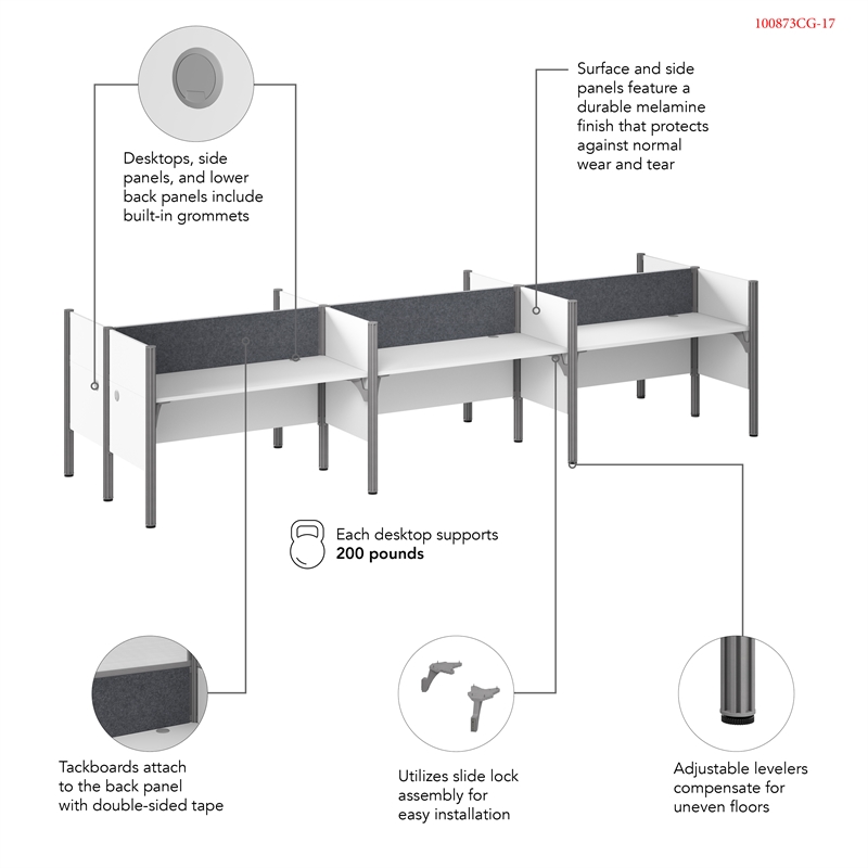 Scranton & Co Wood 6 Person Office Cubicle Desk with Low Panels in White