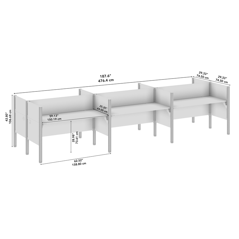 Scranton & Co Wood 6 Person Office Cubicle Desk with Low Panels in White