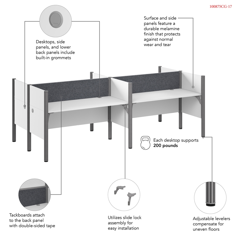 Scranton & Co Wood 4 Person Office Cubicle Desk with Low Panels in White
