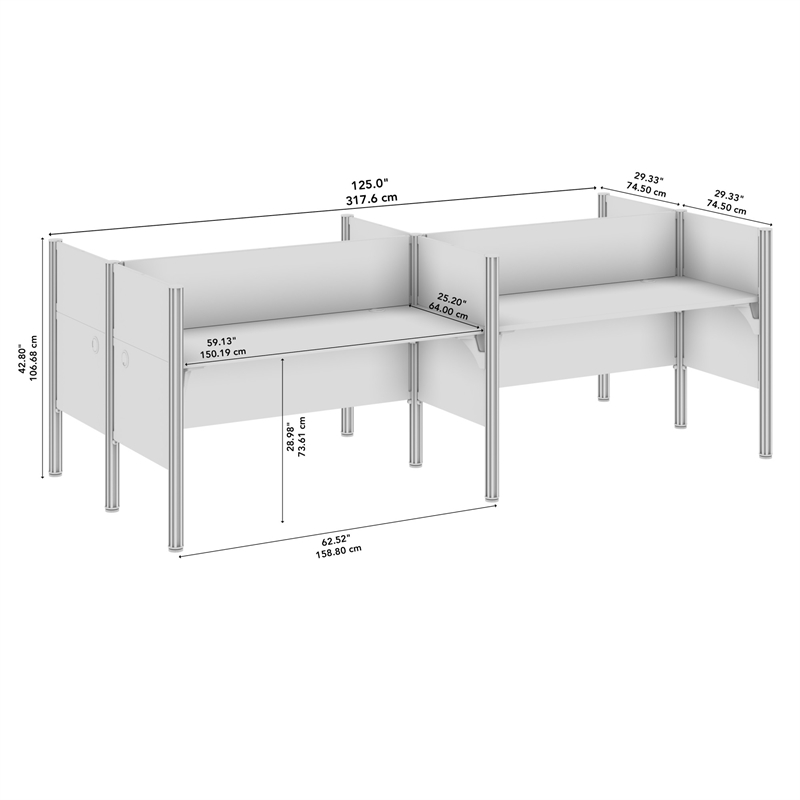 Scranton & Co Wood 4 Person Office Cubicle Desk with Low Panels in White