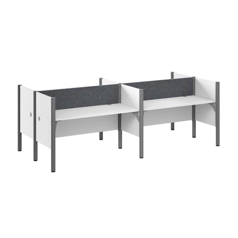 Scranton & Co Wood 4 Person Office Cubicle Desk with Low Panels in White