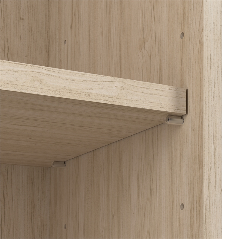 Scranton & Co Wood 2 Person Desk with Low Storage Cabinet in Natural Elm