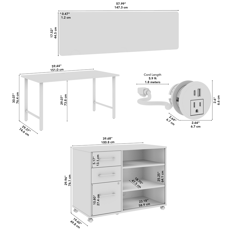 Scranton & Co Engineered Wood 2 Person Desk with Mobile Storage in Natural Elm
