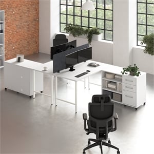Scranton & Co Engineered Wood 2 Person Desk with Mobile Storage in White