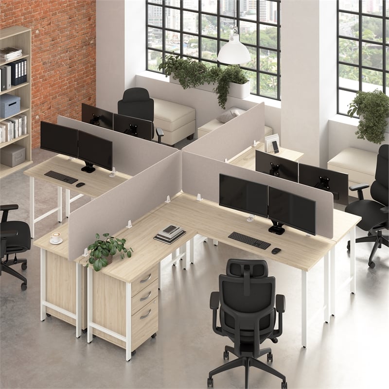Scranton & Co Engineered Wood 4 Person L-Shaped Desk with Drawers in Natural Elm
