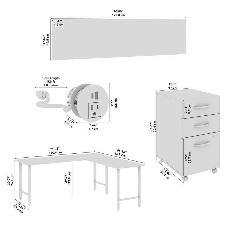 Scranton & Co Engineered Wood 4 Person L-Shaped Desk with Drawers in Gray