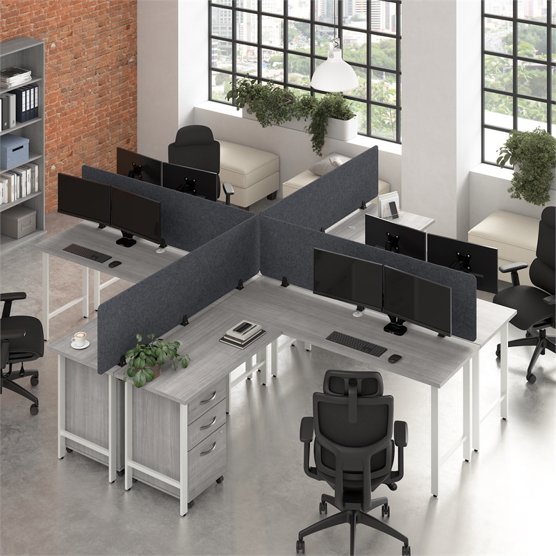 Scranton & Co Engineered Wood 4 Person L-Shaped Desk with Drawers in Gray