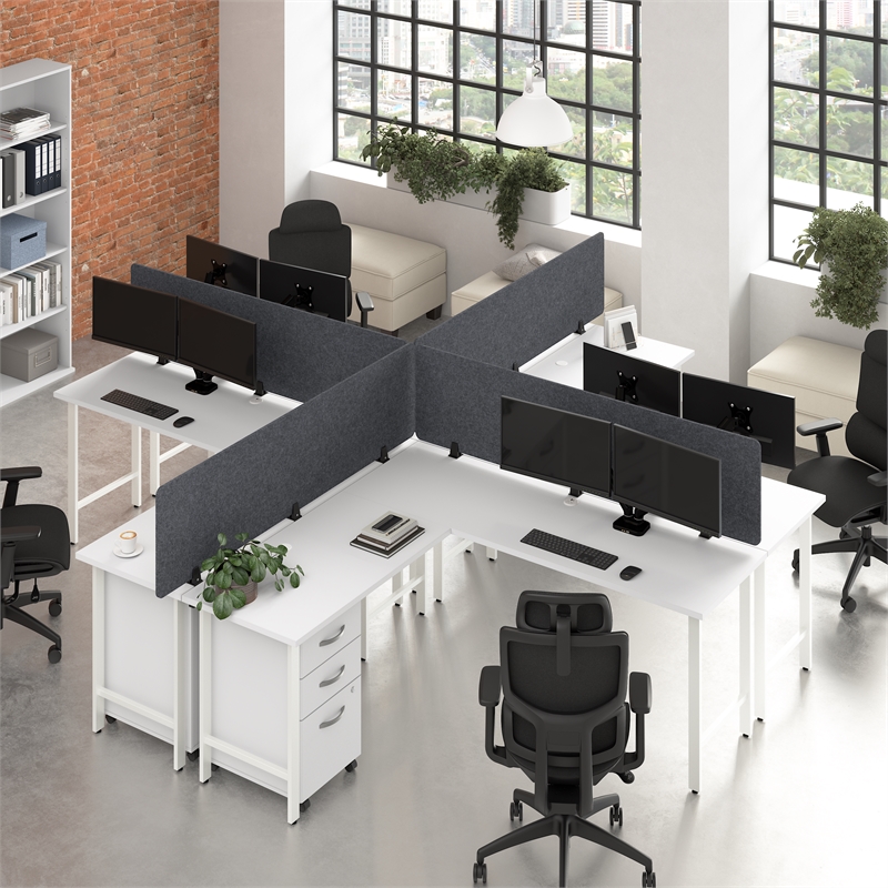 Scranton & Co Engineered Wood 4 Person L-Shaped Desk with Drawers in White