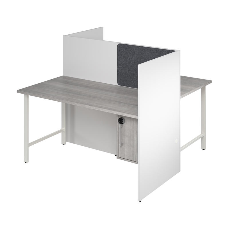 Scranton & Co Wood 60W 2 Person Cubicle Desk with Storage in White/Gray