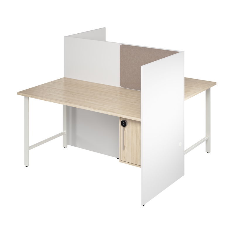 Scranton & Co Wood 60W 2 Person Cubicle Desk with Storage in White/Elm