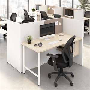 Scranton & Co Wood 60W 2 Person Cubicle Desk with Storage in White/Elm