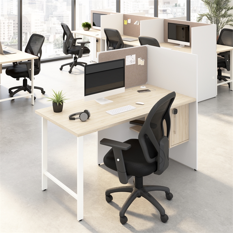 Scranton & Co Wood 60-inch Office Cubicle Desk with Storage in White/Elm