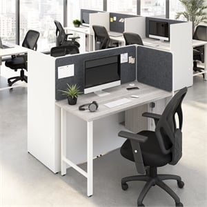 Scranton & Co Engineered Wood 48W 2 Person Cubicle with Tackboard in White/Gray
