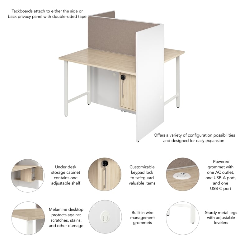 Scranton & Co Engineered Wood 48W 2 Person Cubicle with Tackboard in White/Elm