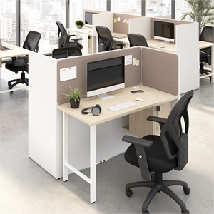 Scranton & Co Engineered Wood 48W 2 Person Cubicle with Tackboard in White/Elm