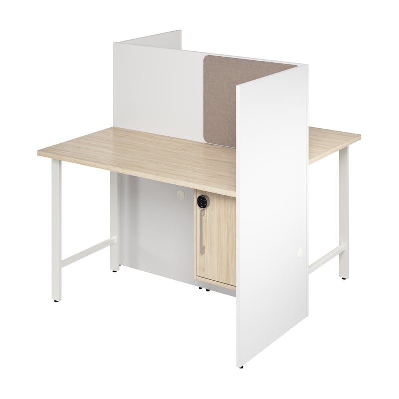 Scranton & Co Wood 48W 2 Person Cubicle Desk with Storage in White/Elm