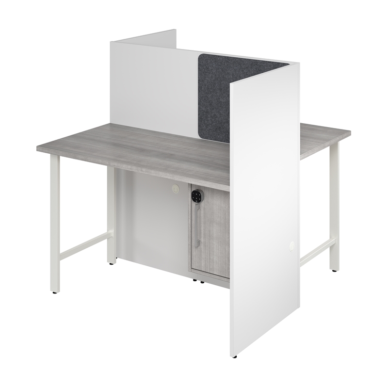 Scranton & Co Wood 48W 2 Person Cubicle Desk with Storage in White/Gray
