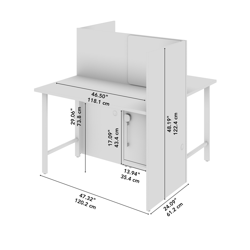 Scranton & Co Wood 48W 2 Person Cubicle Desk with Storage in White/Gray