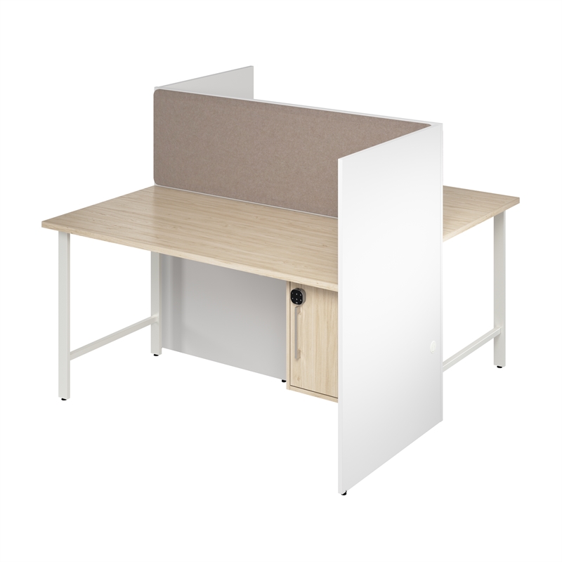 Scranton & Co Engineered Wood 60W 2 Person Cubicle with Tackboard in White/Elm
