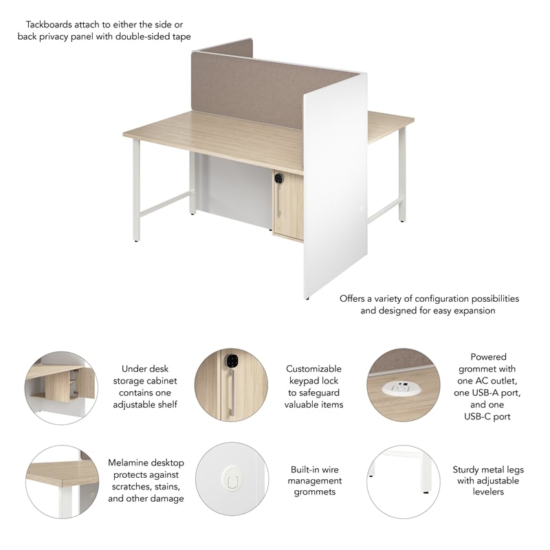 Scranton & Co Engineered Wood 60W 2 Person Cubicle with Tackboard in White/Elm