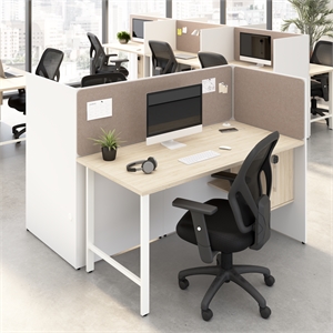 Scranton & Co Engineered Wood 60W 2 Person Cubicle with Tackboard in White/Elm