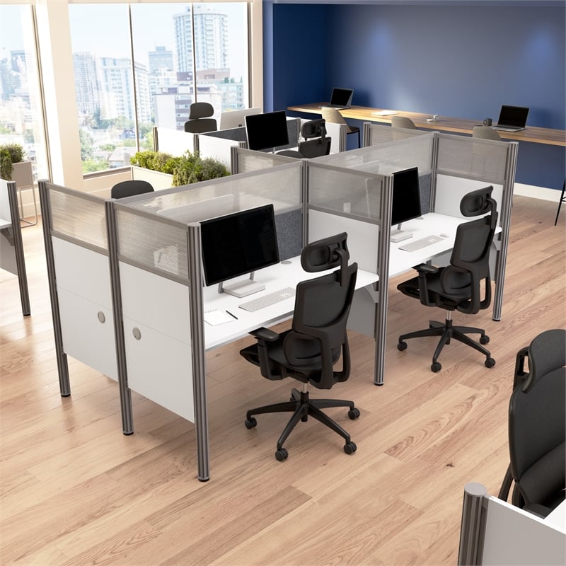Scranton & Co Wood 4 Person Office Cubicle Desk with Hig