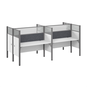 Scranton & Co Wood 4 Person Office Cubicle Desk with Hig&quotH Panels in White