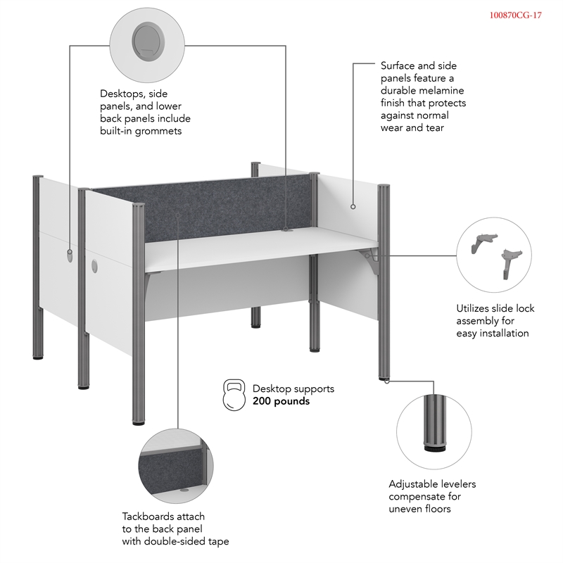 Scranton & Co Wood 2 Person Office Cubicle Desk with Low Panels in White