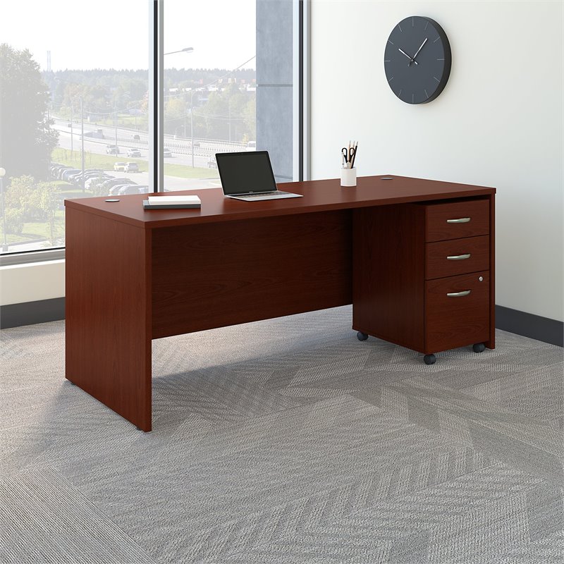 Scranton & Co Engineered Wood 72W x 30D Office Desk with Drawers in Mahogany