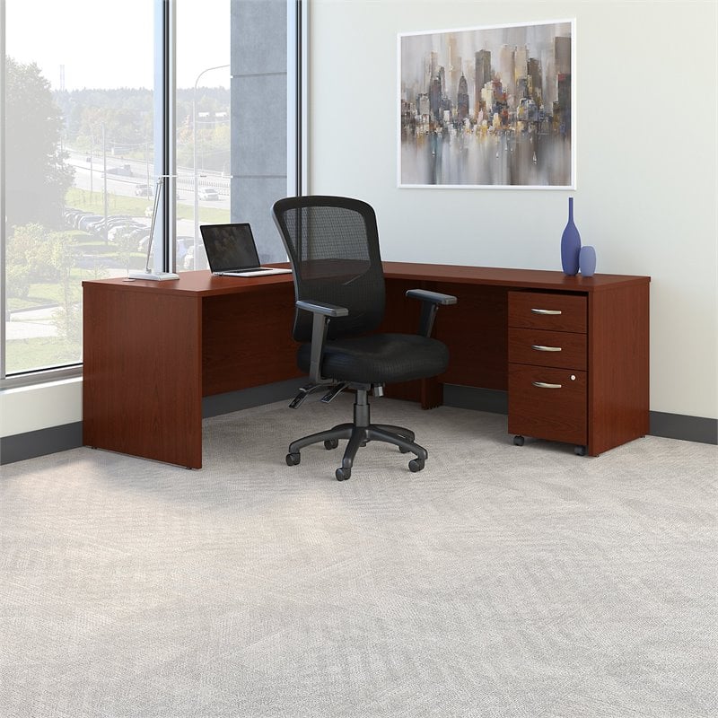 Scranton & Co Engineered Wood L-Desk with Drawers in Mahogany
