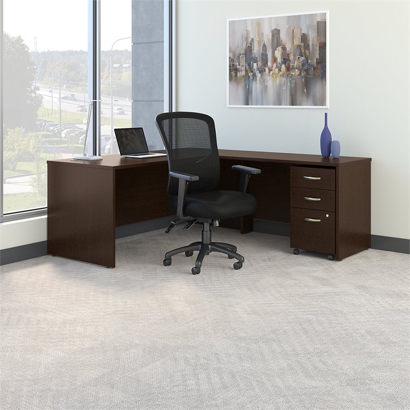 Scranton & Co Engineered Wood L-Desk with Drawers in Mocha Cherry