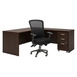 Scranton & Co Engineered Wood L-Desk with Drawers in Mocha Cherry