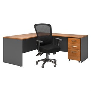 Scranton & Co Engineered Wood L-Desk with Drawers in Natural Cherry
