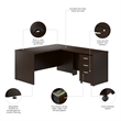 Scranton & Co 60W L-Shaped Desk with Mobile File Cabinet in Mocha Cherry