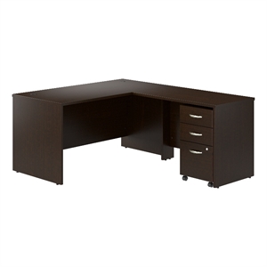 Scranton & Co 60W L-Shaped Desk with Mobile File Cabinet in Mocha Cherry