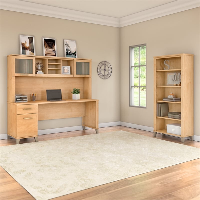 Scranton & Co 72W Desk with Hutch and Bookcase in Maple Cross