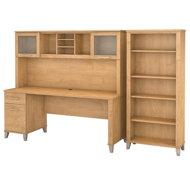 Scranton & Co 72W Desk with Hutch and Bookcase in Maple Cross