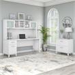 Scranton & Co Engineered Wood 72W Office Desk with Hutch & File Cabinet in White
