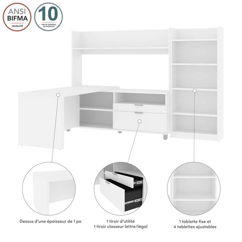 Scranton & Co L-Shaped Home Office Desk with Bookcase in White
