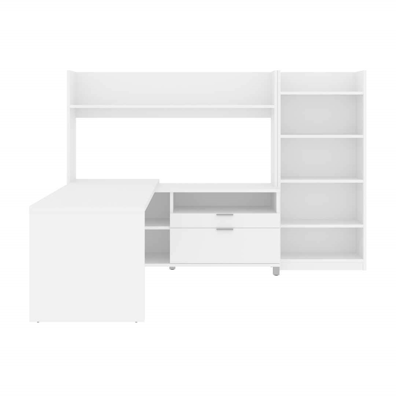 Scranton & Co L-Shaped Home Office Desk with Bookcase in White