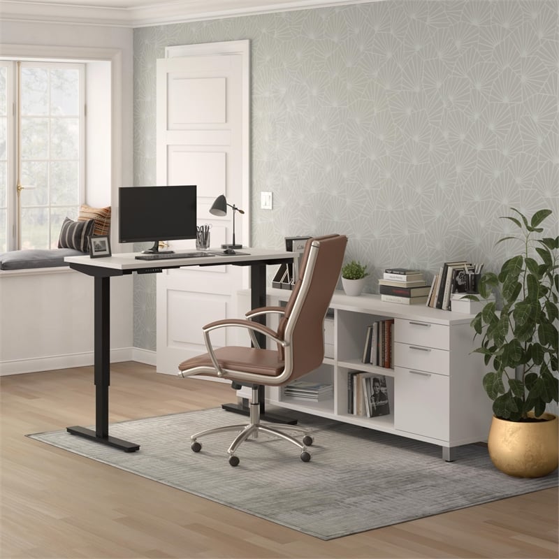 Scranton & Co L-Shaped Power Adjustable Table for Home Office in White