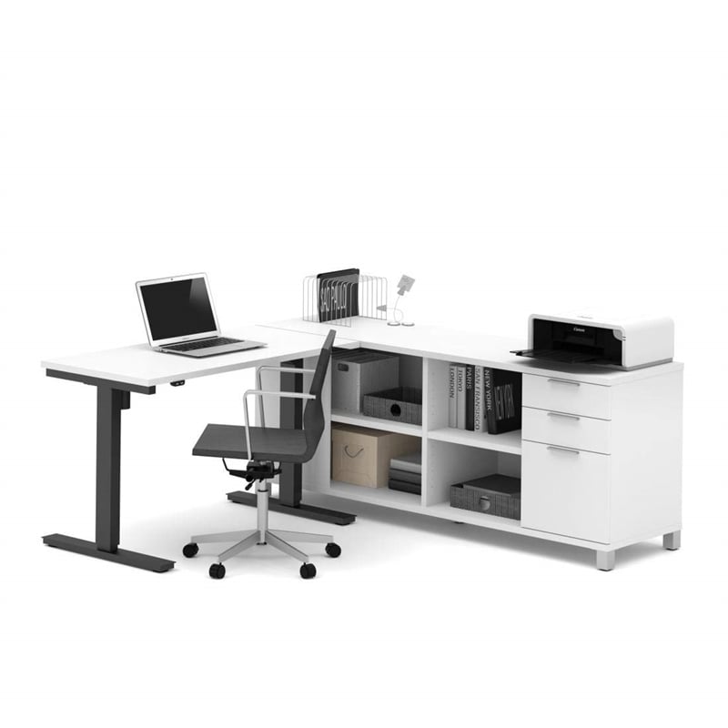 Scranton & Co L-Shaped Power Adjustable Table for Home Office in White