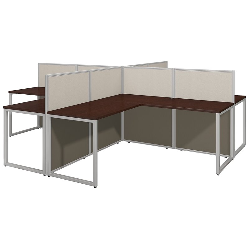 Scranton & Co 60W 4 Person L-Shaped Desk Open Office in Mocha Cherry
