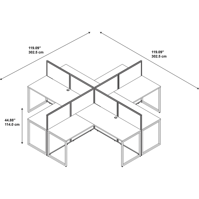Scranton & Co 60W 4 Person L-Shaped Desk Open Office in Mocha Cherry
