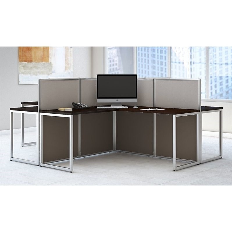 Scranton & Co 60W 4 Person L-Shaped Desk Open Office in Mocha Cherry