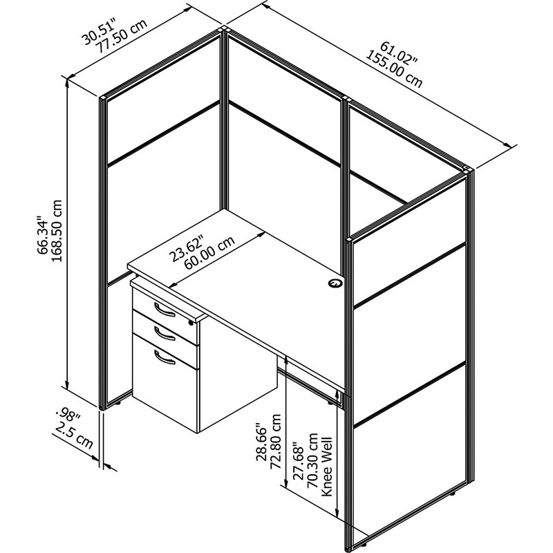 Scranton & Co Contemporary Cubicle with File Cabinet and Closed Panels