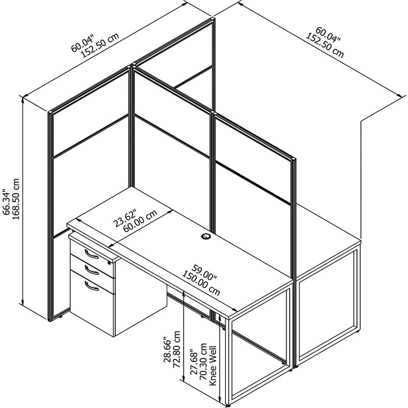 Scranton & Co Contemporary 60W 2 Person Cubicle Desk with File Cabinets