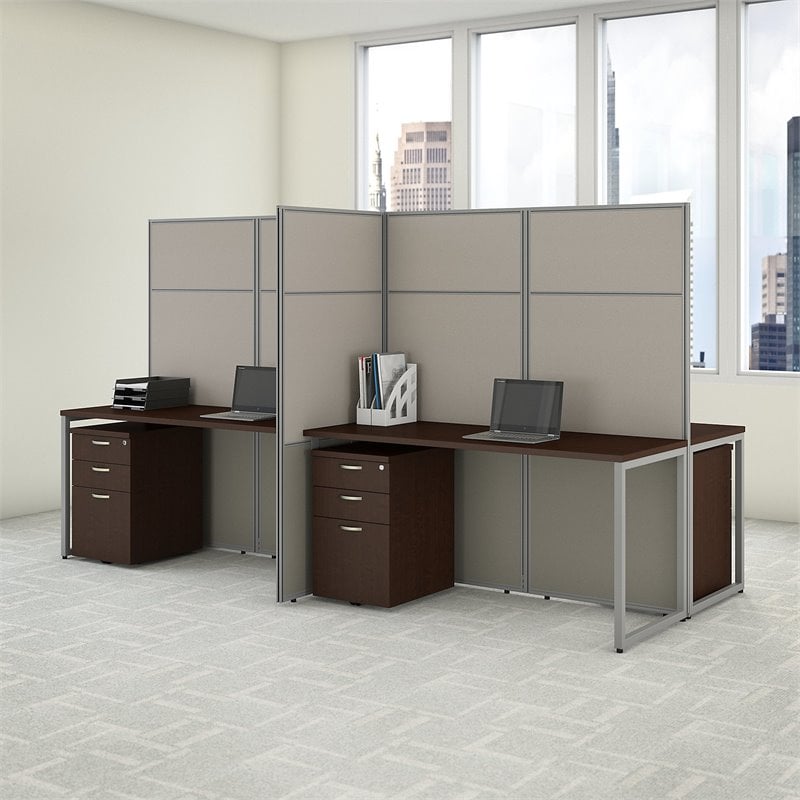 Scranton & Co Contemporary 60W 4 Person Cubicle Desk with File Cabinets